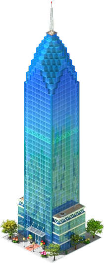 Blue Glass Skyscraper with Stepped Crown