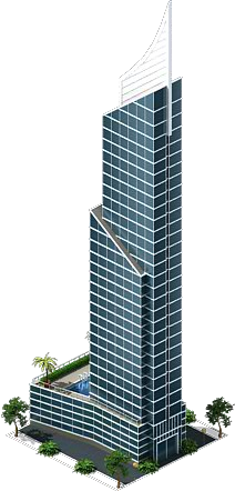 Isometric Glass Skyscraper with Palm Trees