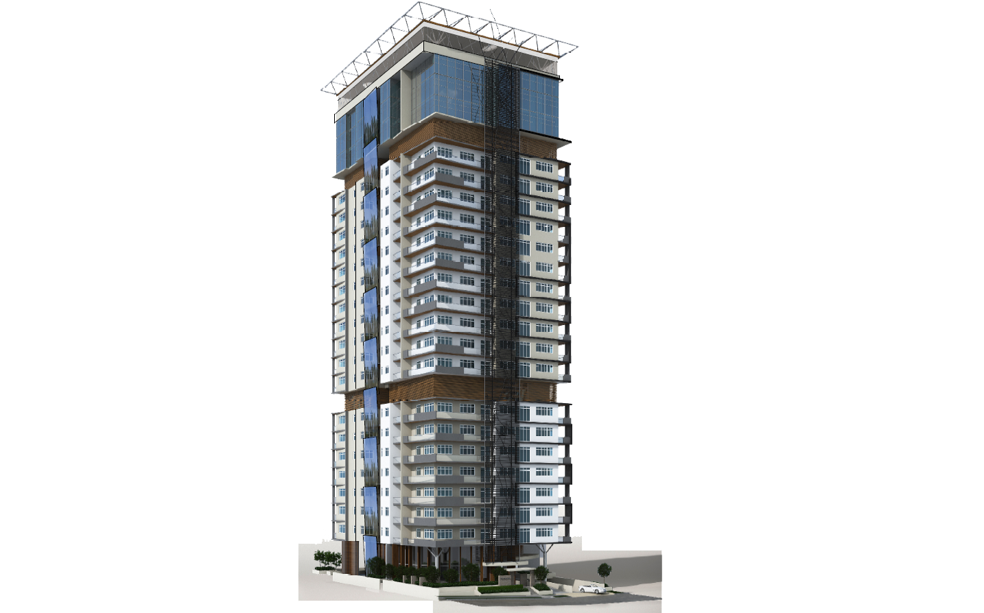 Tall Residential Tower with Blue Glass Crown