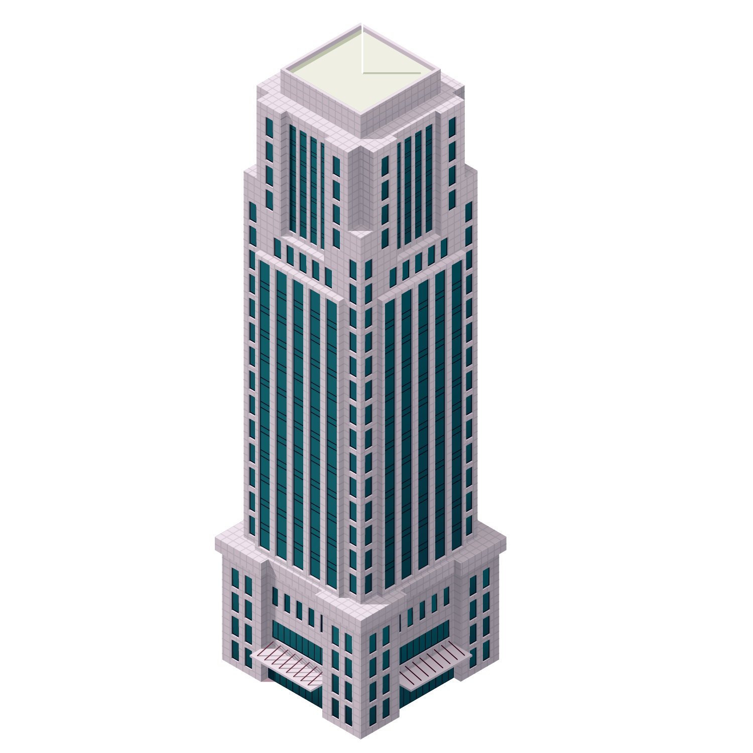 Isometric Skyscraper with Teal Glass Bands