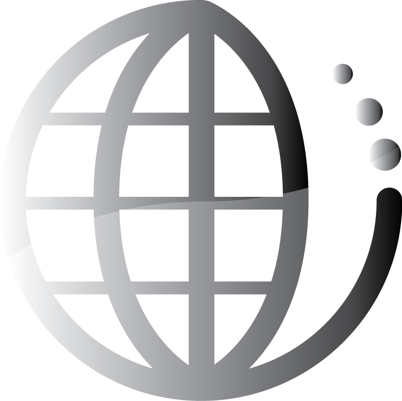 Silver Gradient Globe Icon with Orbit Arc