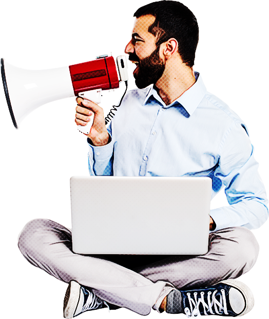 Bearded Man Shouting Into Red Megaphone