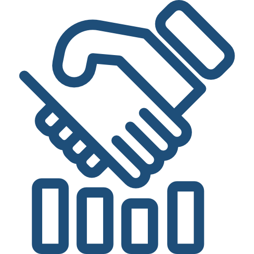 Blue Outline Handshake over Bar Chart