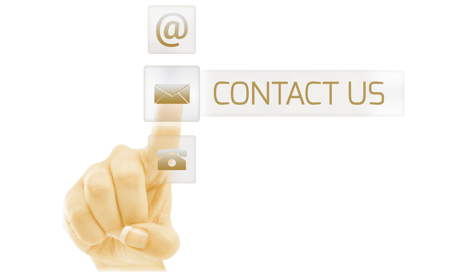 Hand Pressing Gold Contact Us Button
