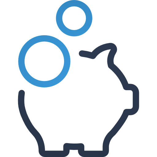 Piggy Bank Line Art with Blue Coins
