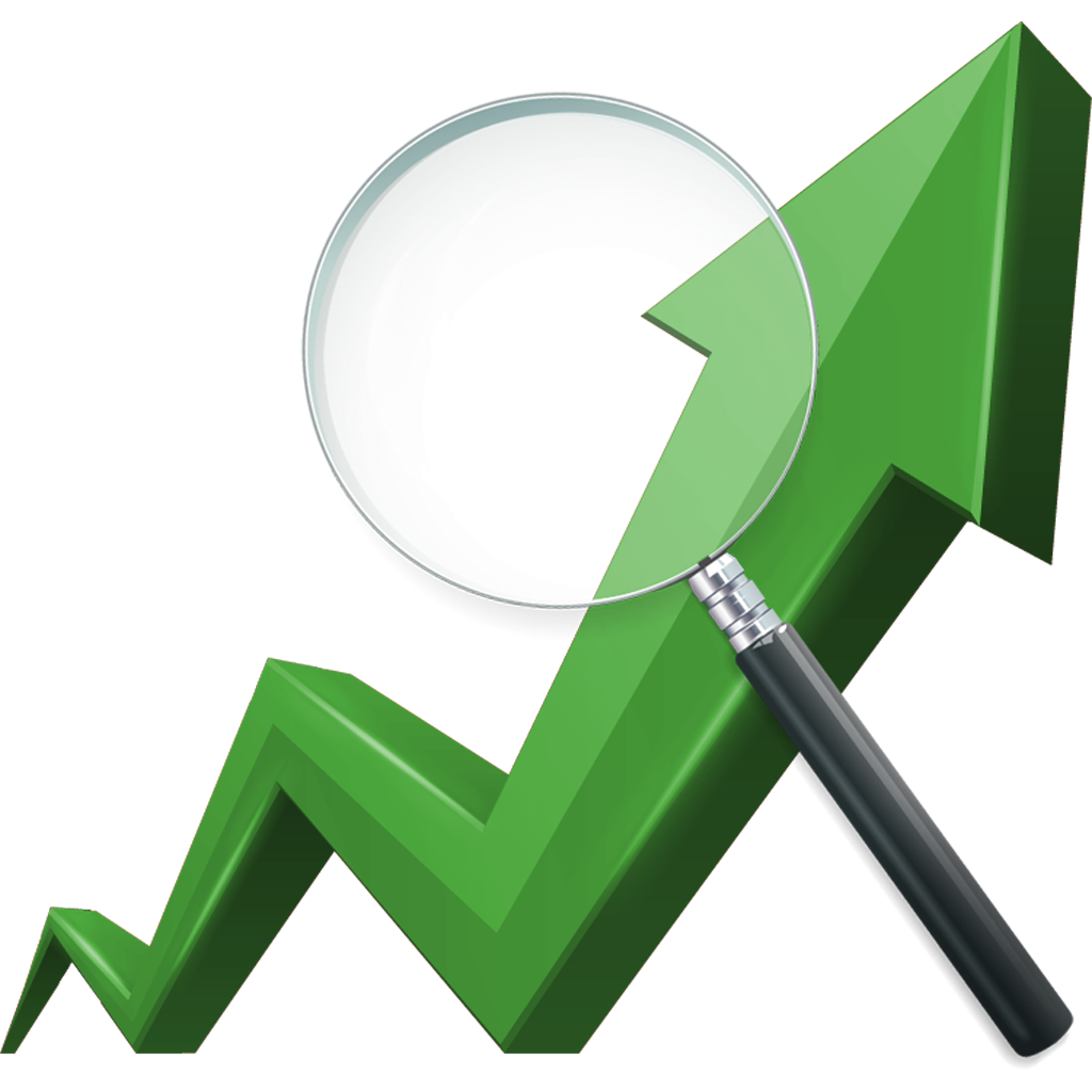 Green Zigzag Growth Arrow with Magnifying Glass