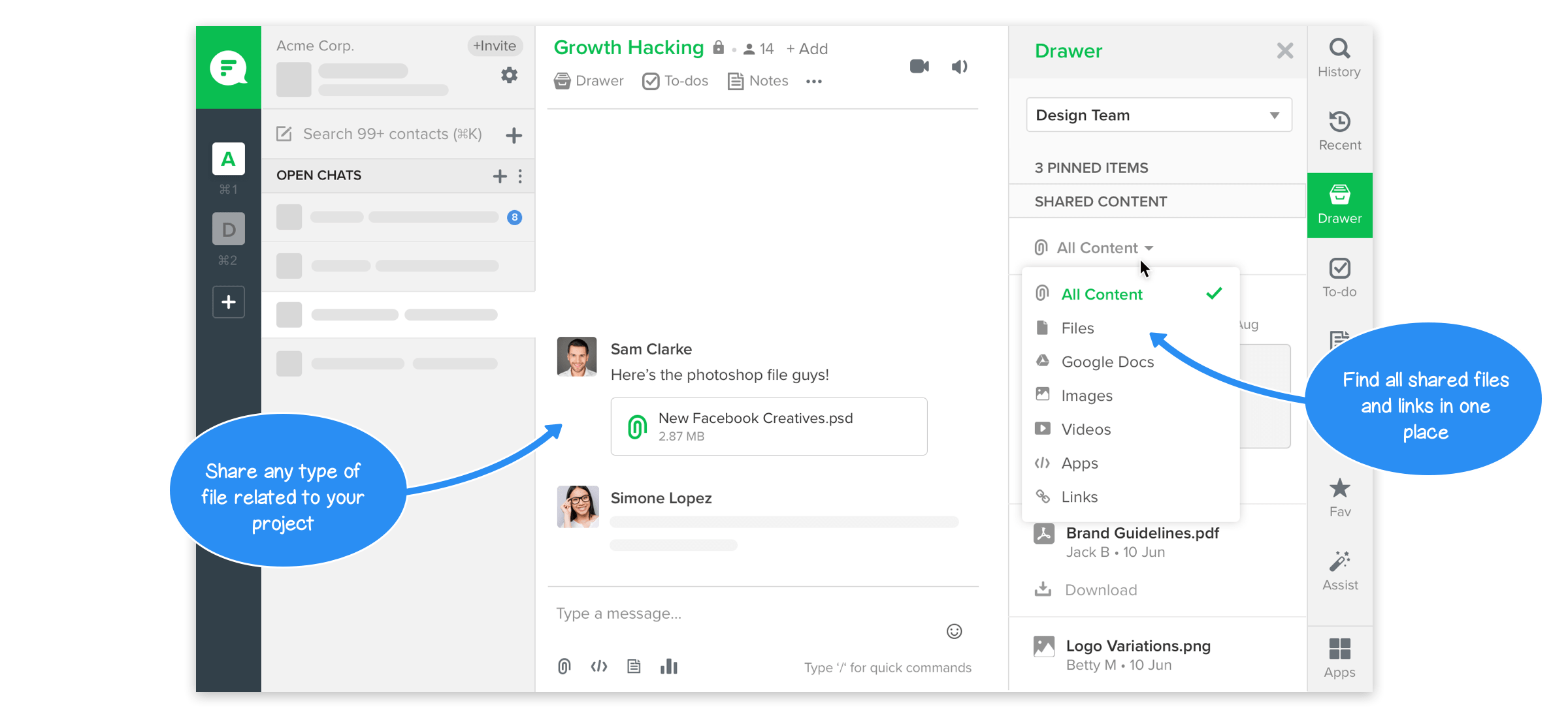 Team Chat App Interface with File Card