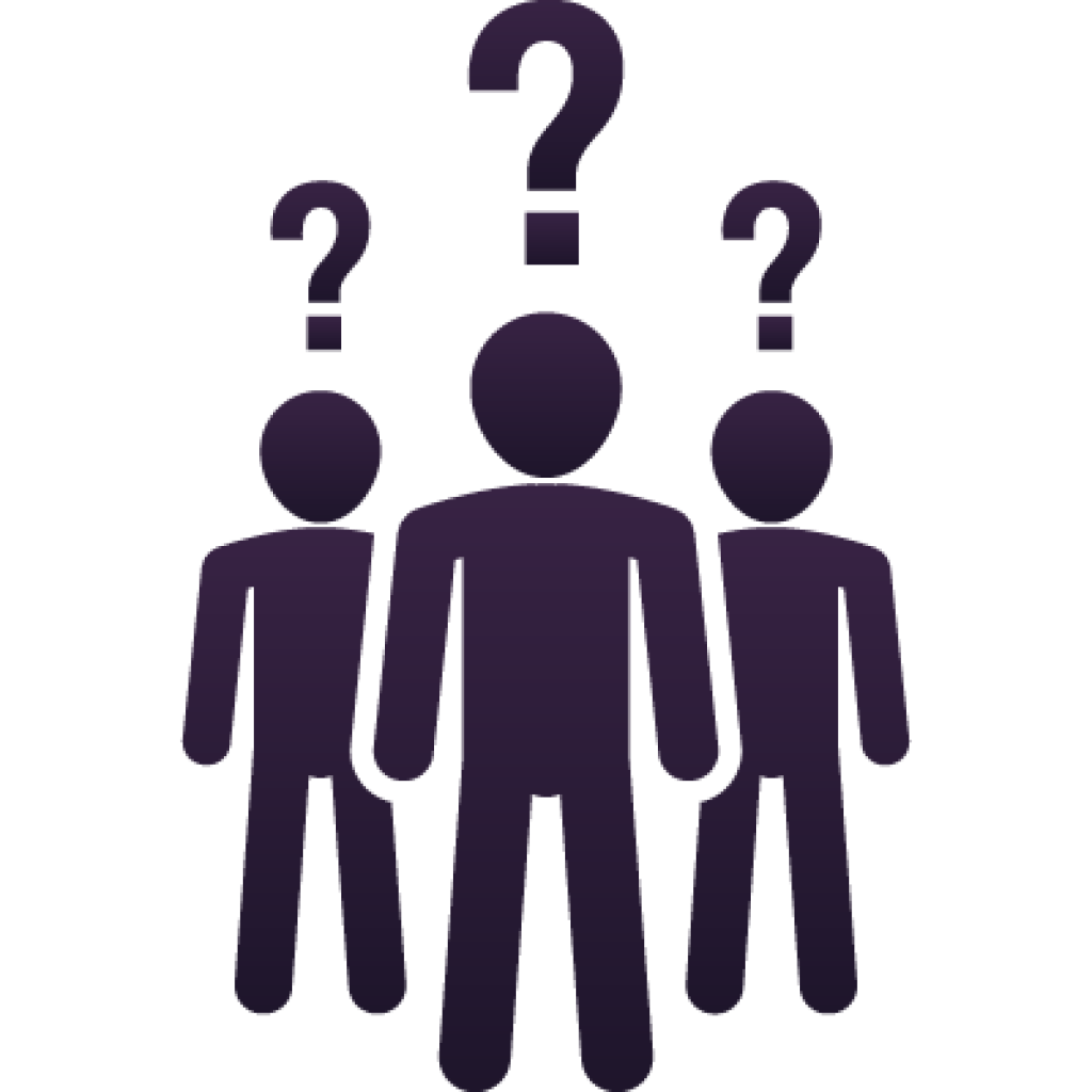 Three Dark Purple People with Question Marks