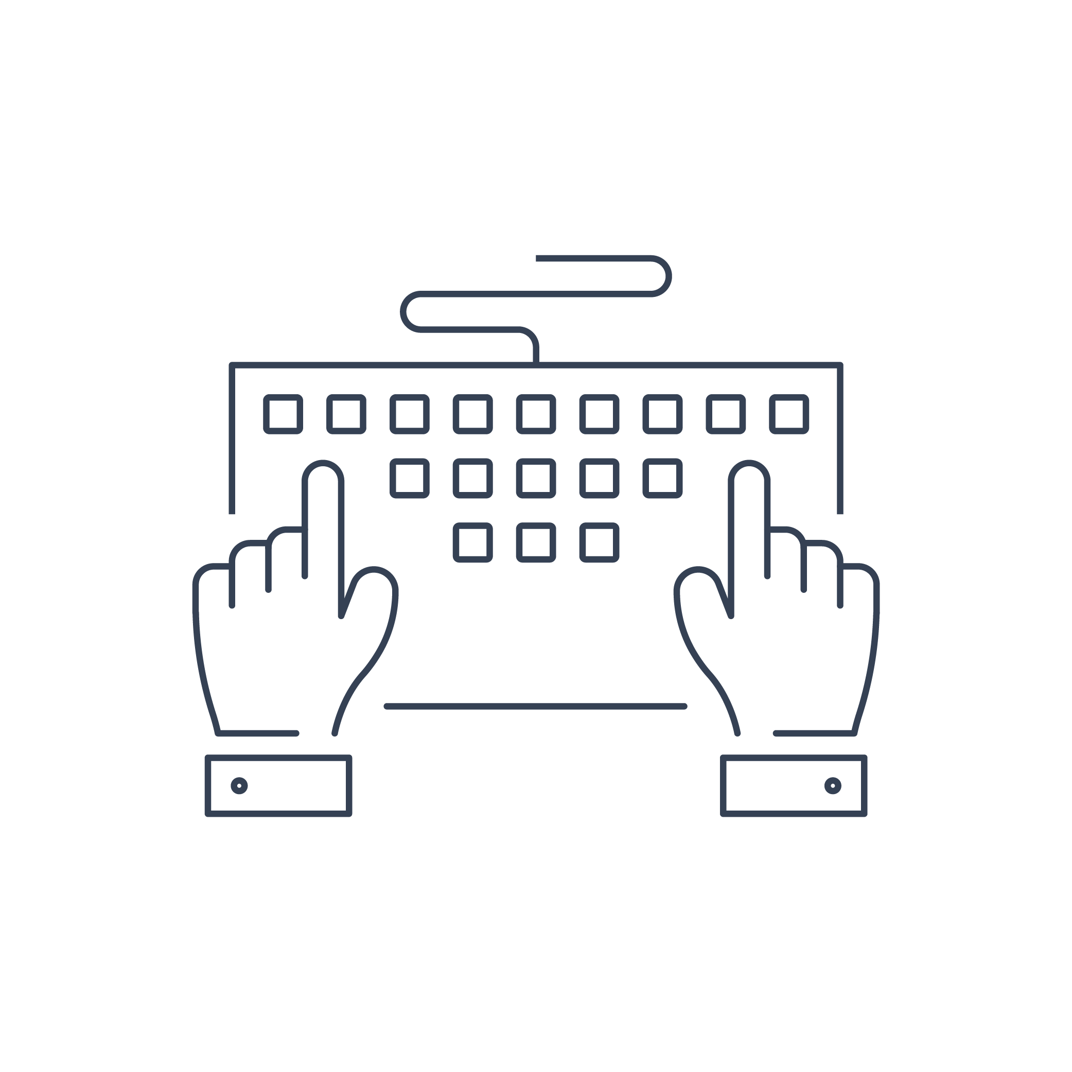 Two Hands Typing on Keyboard Line Art