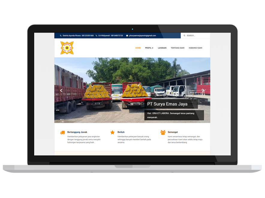 Silver Laptop with Yellow Cargo Truck Website