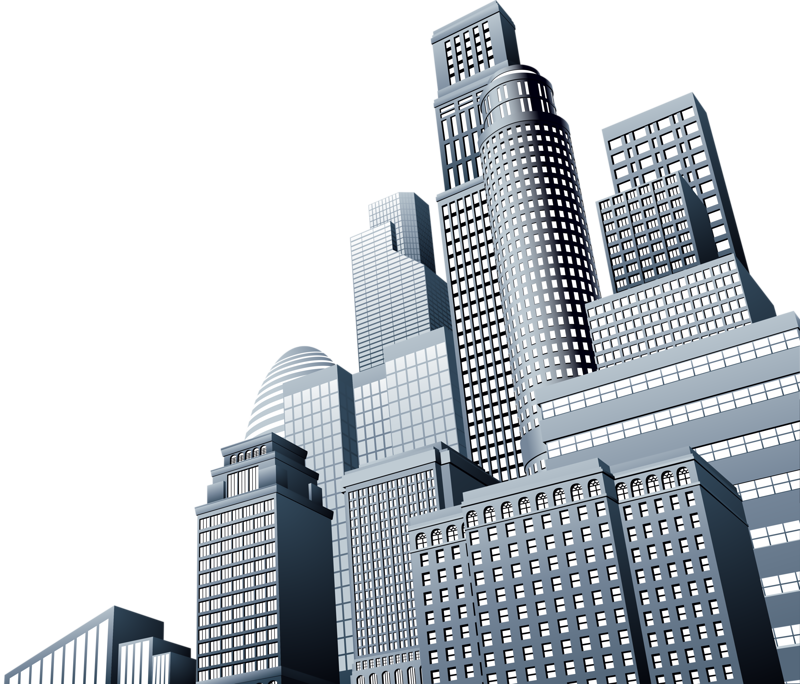 Grey 3D Skyscrapers with Cylindrical Tower