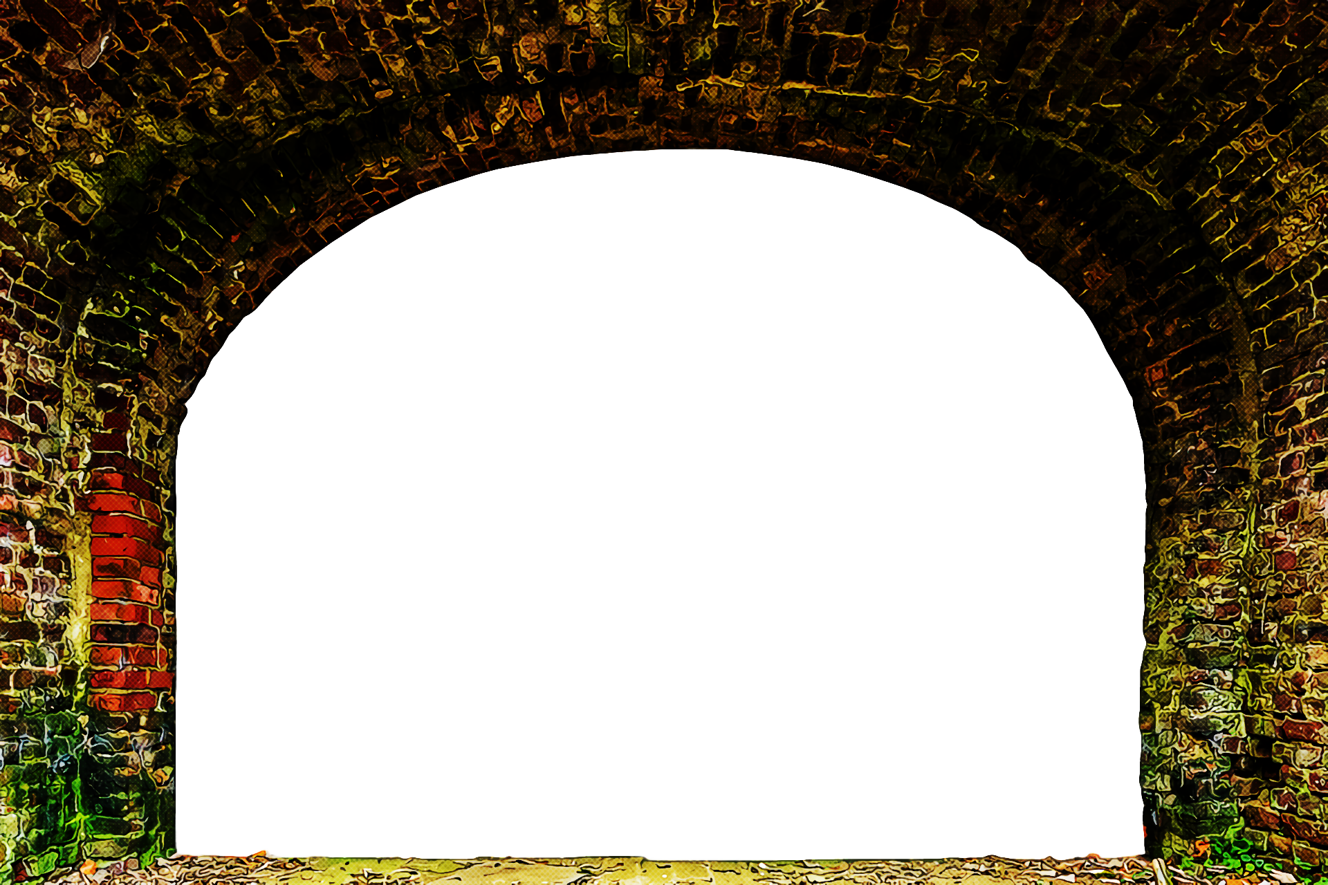 Weathered Red Brick Archway with Moss