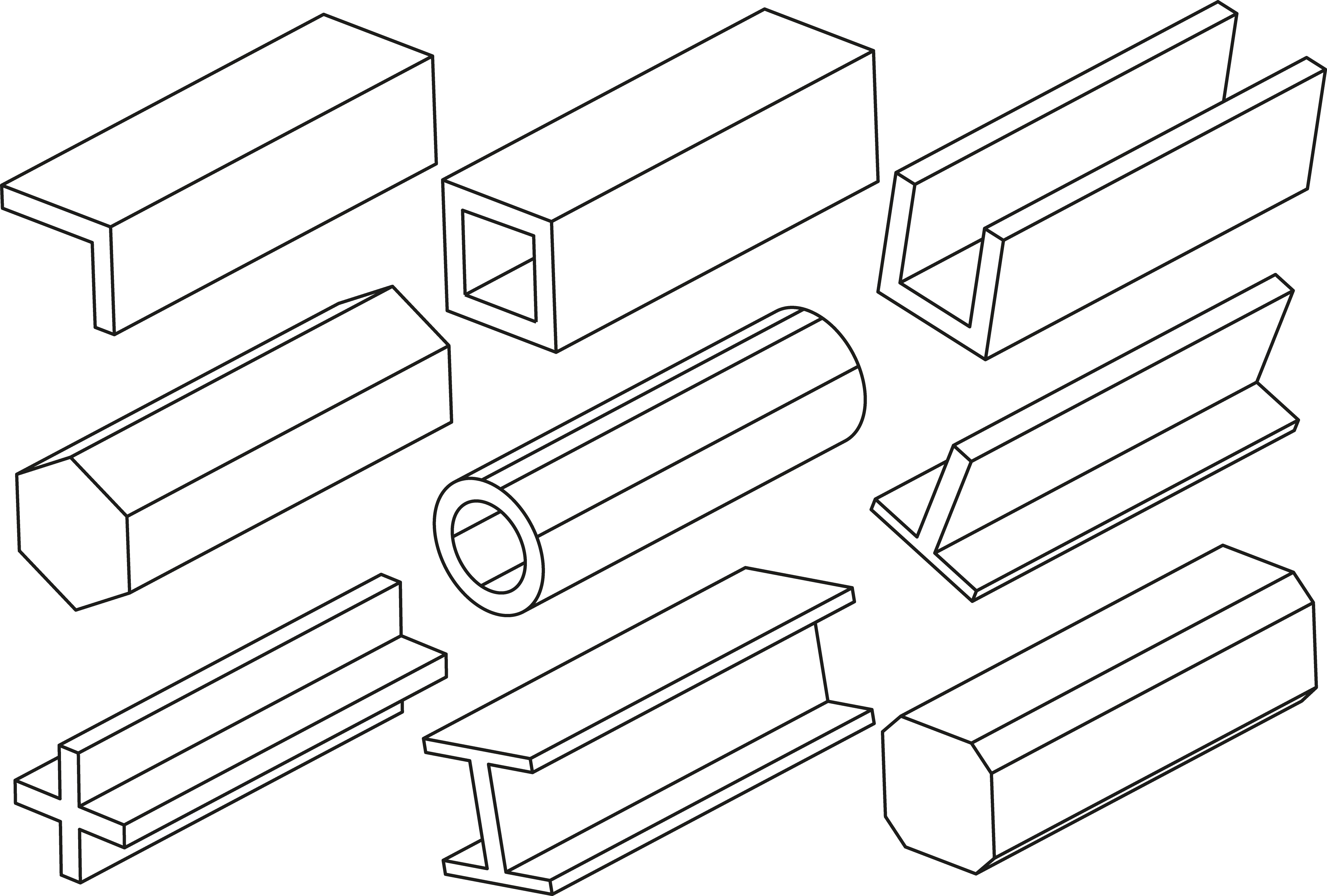 Isometric Line Drawing of Structural Steel Profiles