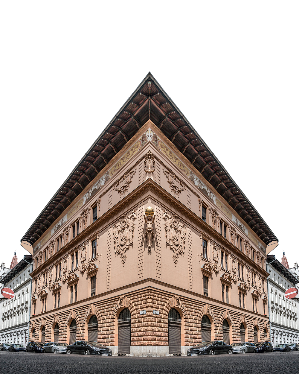 Architecture  vehicles near beige and white concrete building transparent background PNG free download