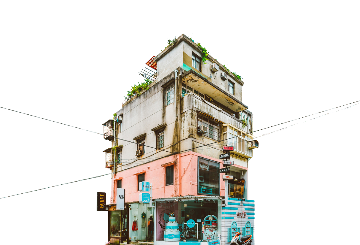 Architecture white pink and blue storey concrete building transparent background PNG free download.png