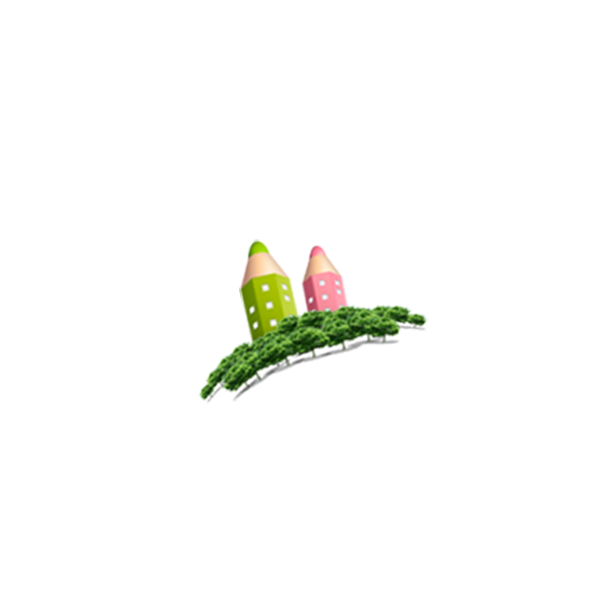 Green and Pink Pencil Houses on Hedge