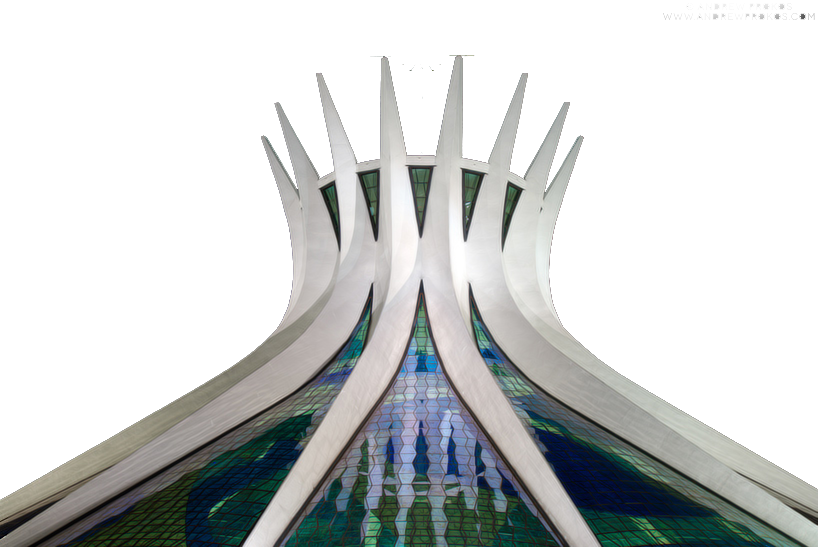 Cathedral with White Concrete Ribs and Stained Glass