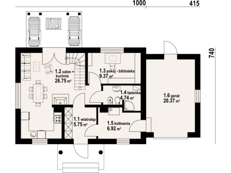 Labeled House Floor Plan with Dimensions