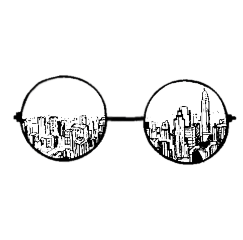 BLACK RESOURCES round eyeglasses with city buildings illustration transparent background PNG free download
