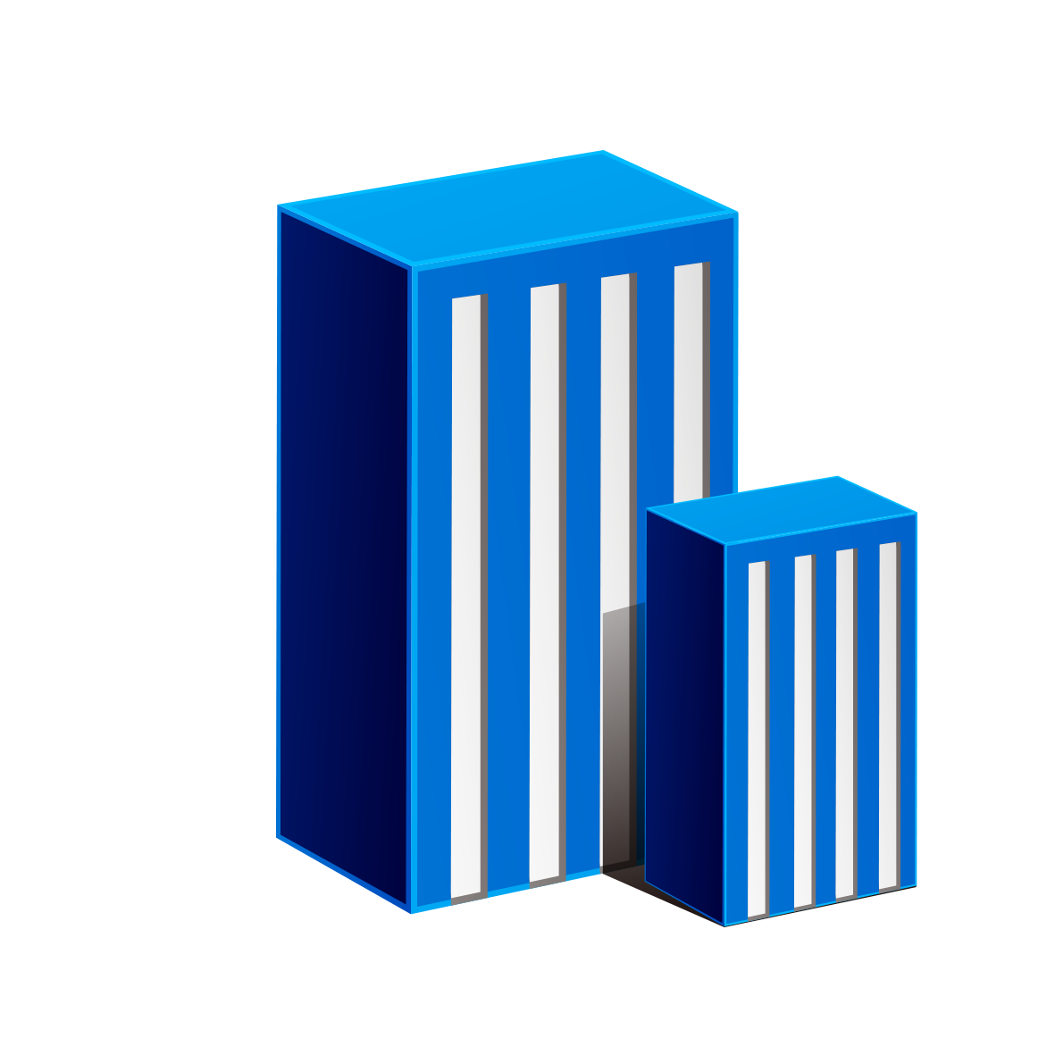 Blue Isometric Towers with White Window Stripes