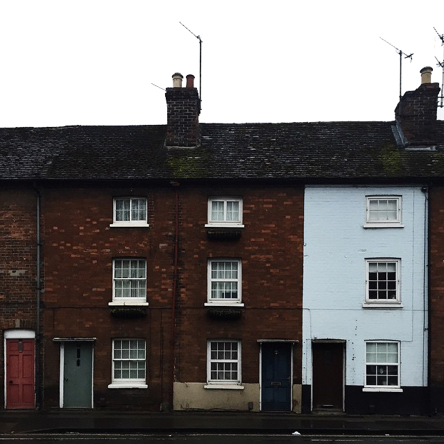 Row of Terraced Houses, Red Brick and Blue