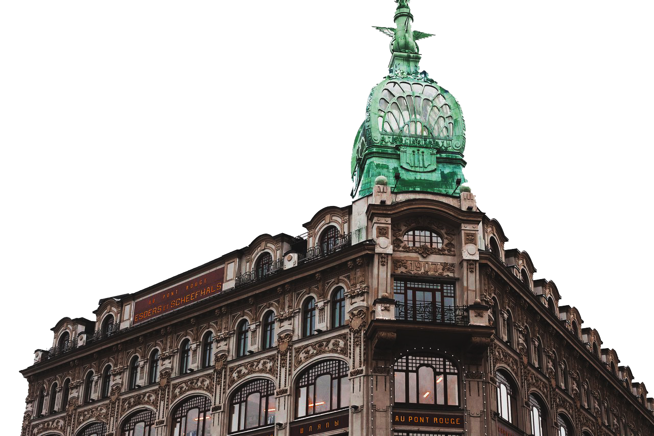 Ornate Art Nouveau Corner Building with Copper Dome