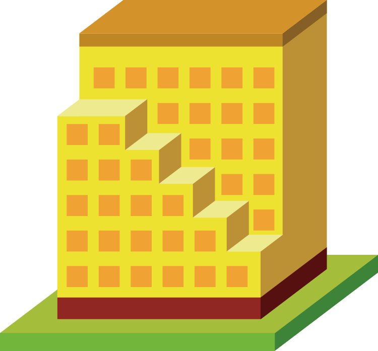 Isometric Yellow Stepped Apartment Building