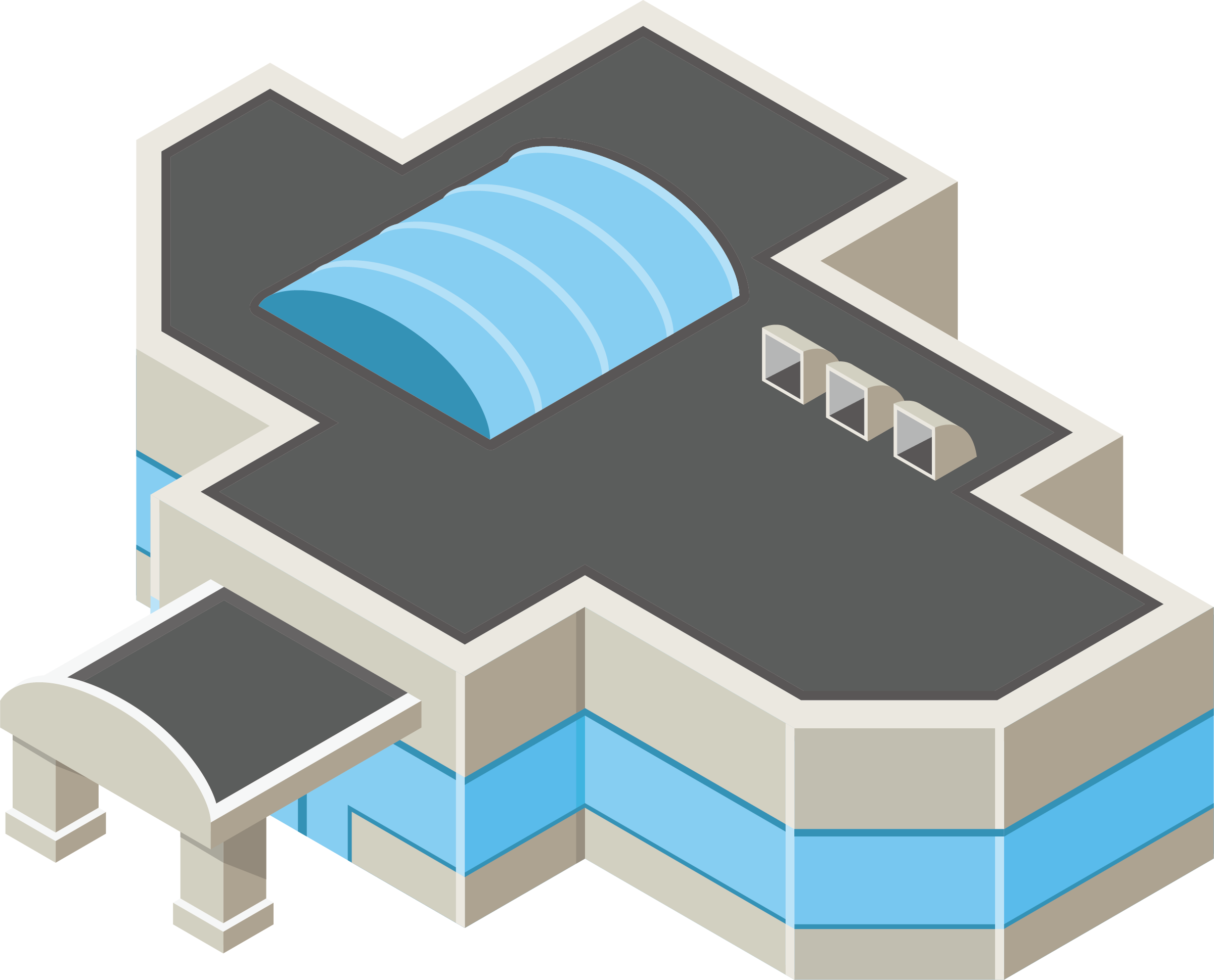 Isometric Building with Glass Dome Pool