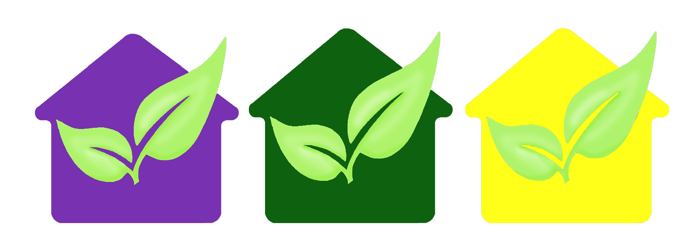 Three House Icons with Green Sprout Leaves