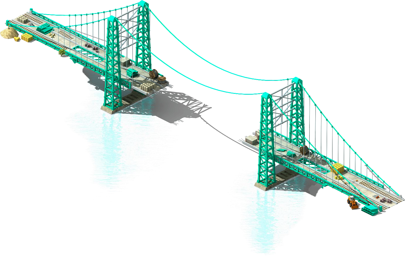 Teal Suspension Bridge with Twin Towers