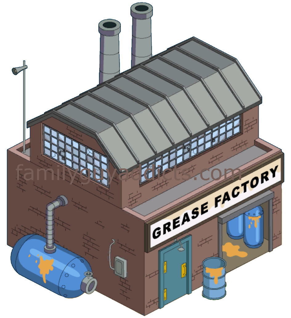Cartoon Grease Factory with Twin Smokestacks