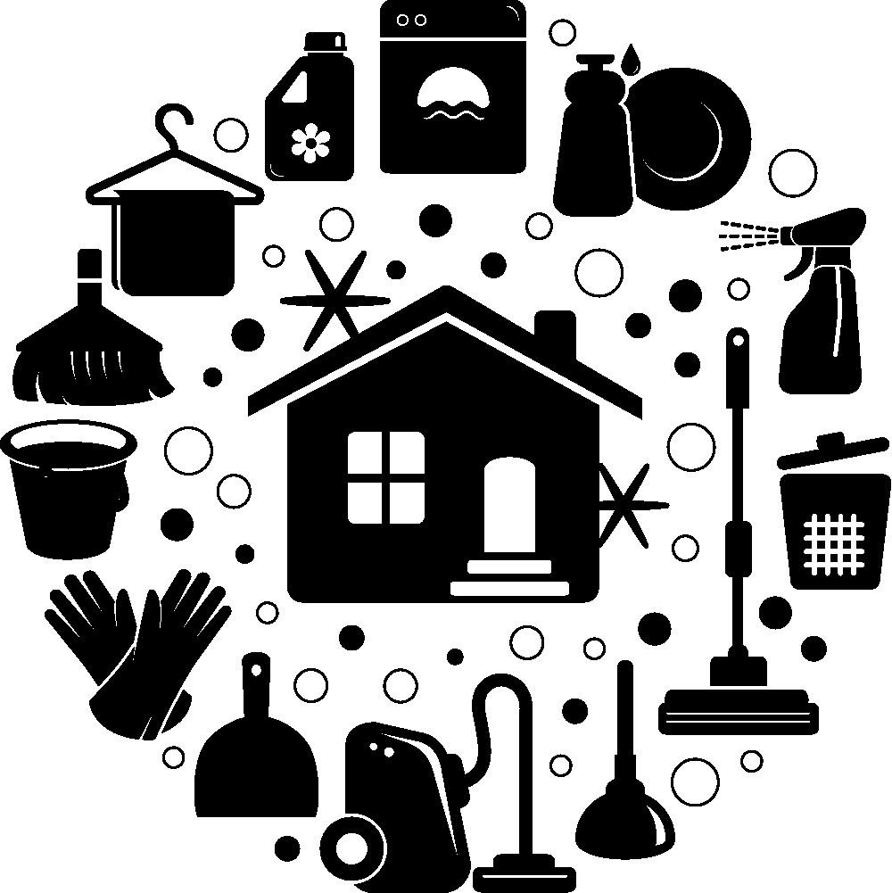 Black Silhouette Cleaning Icons Around House