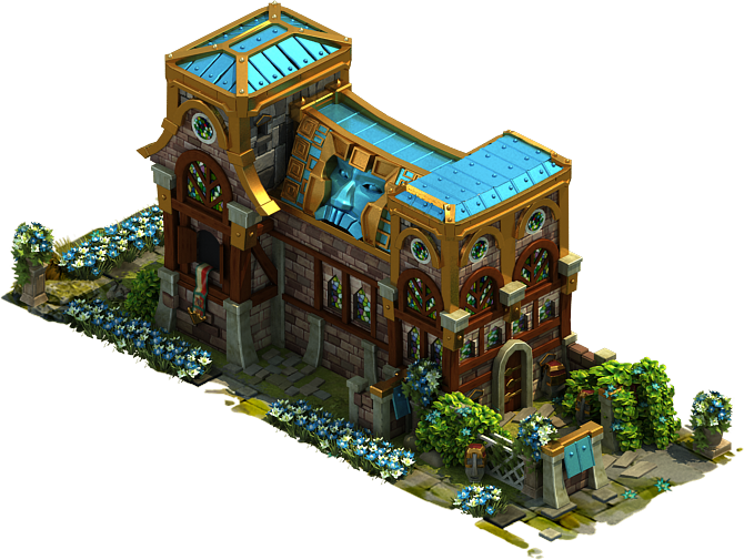 Isometric Fantasy Building with Teal Roofs