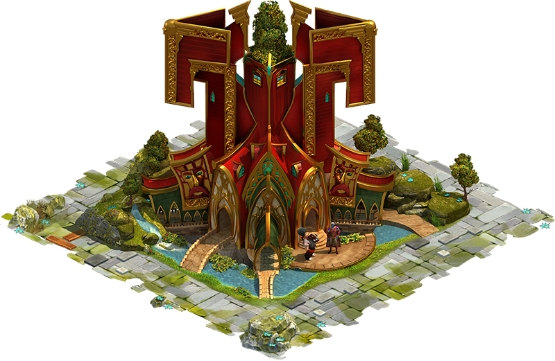 Red and Gold Fantasy Temple with Green Arches