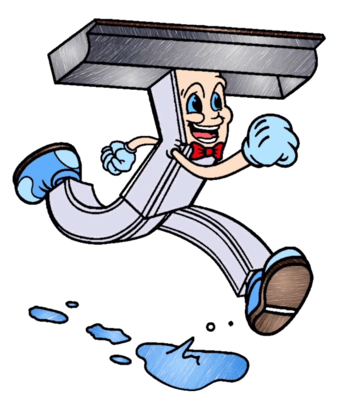 Cartoon Gutter Mascot Running Through Puddles