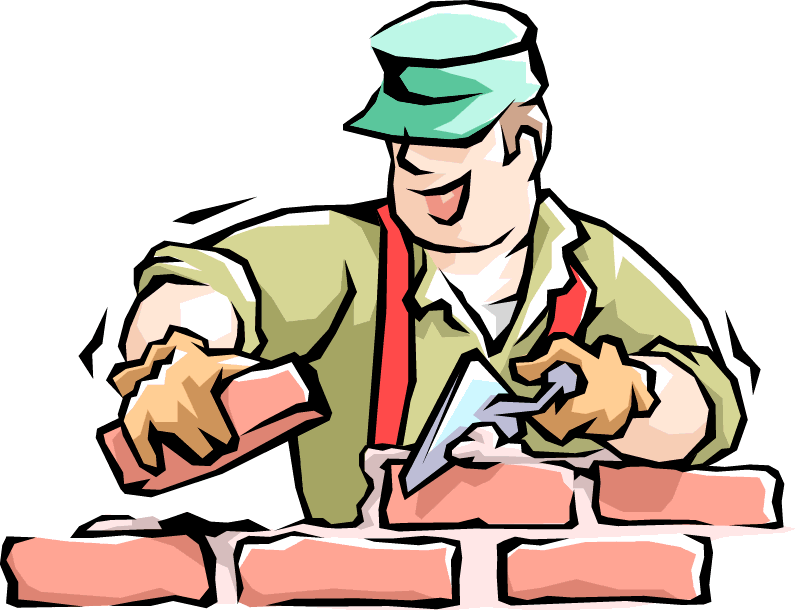 Cartoon Bricklayer Laying Red Bricks