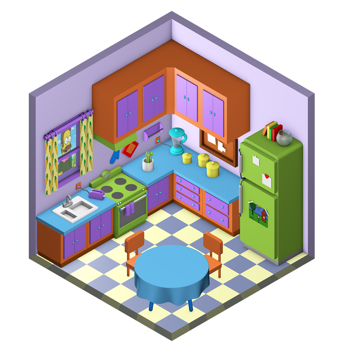Building Isometric Projection Kitchen Poster 3D Computer Graphics Home Simpsons House transparent background PNG free download