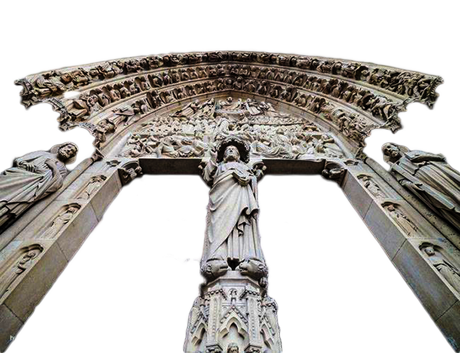 Gothic Cathedral Portal with Carved Central Statue