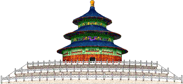 Tiered Pavilion with Blue Roofs and Golden Finial