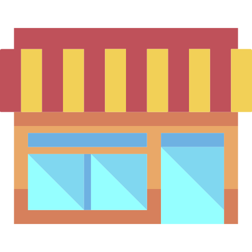 Flat Shop Front Icon with Striped Awning