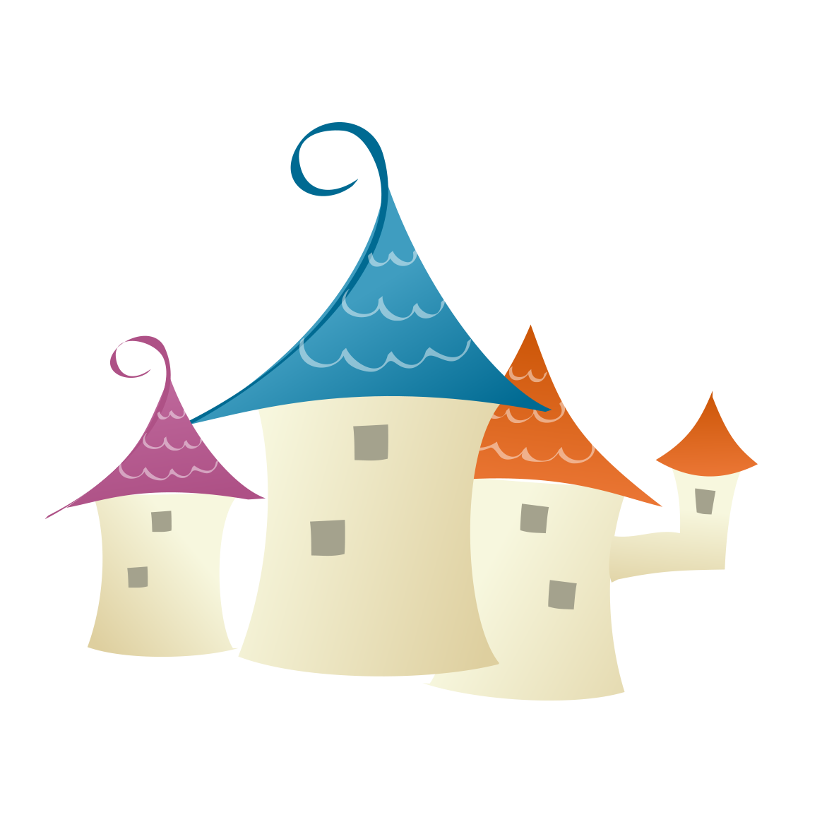 Cartoon Castle with Cream Towers and Colorful Roofs