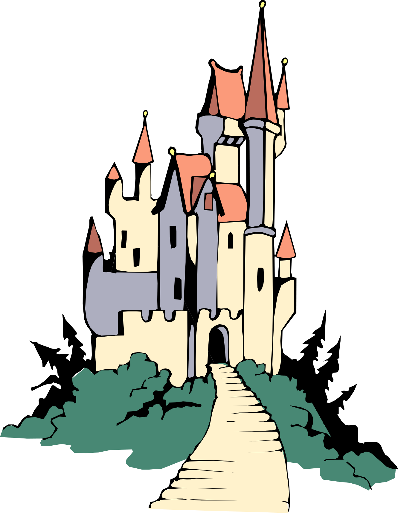 Castle Cartoon Drawing Castle On The Hill Landmark Building Steeple Medieval Architecture transparent background PNG free download