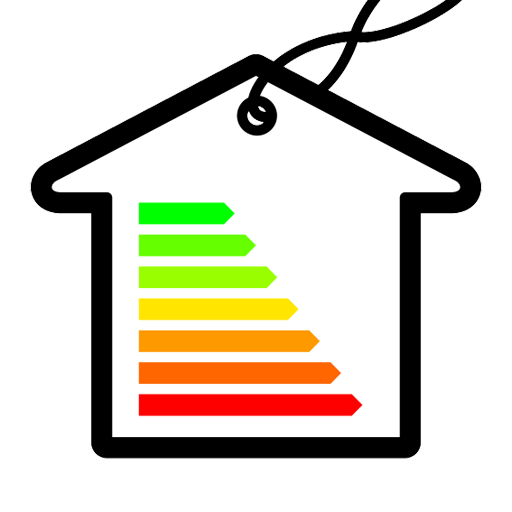 Energy Efficiency House Icon with Green-to-Red Bars