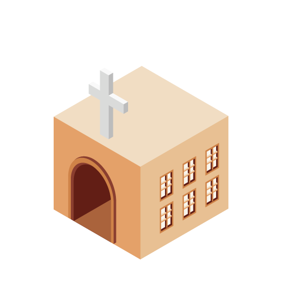 Isometric Tan Chapel with White Cross