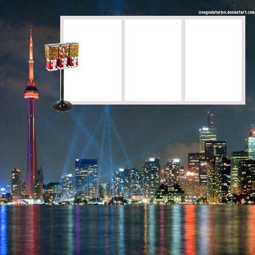 Night City Skyline with Blue Light Beams