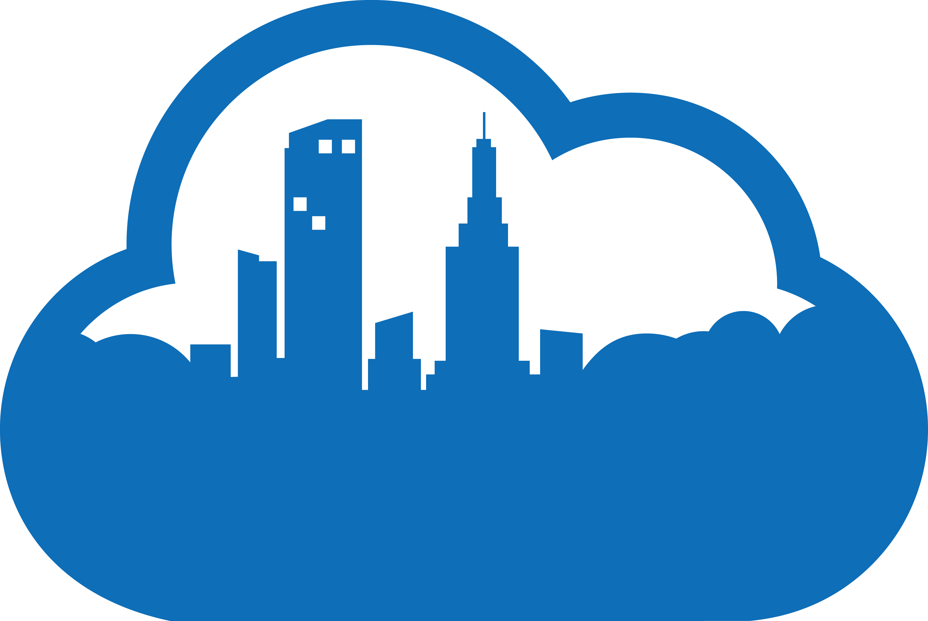 cloud computing logo icon tall buildings on the clouds