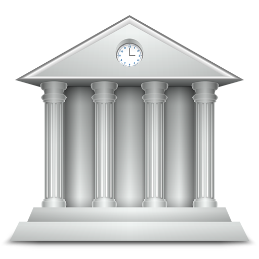 Silver Classical Bank Building with Columns
