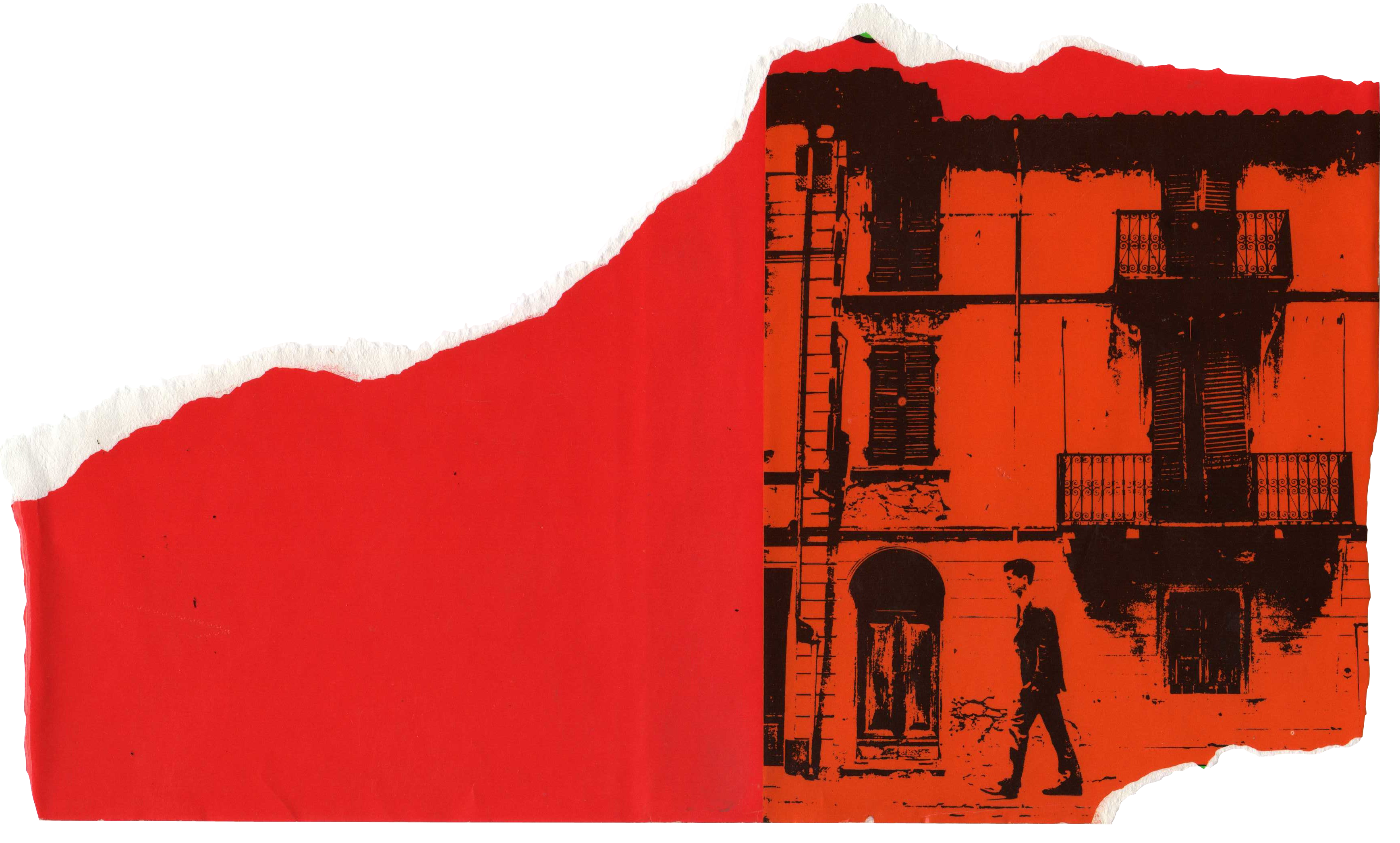 Fire red and orange print man walking near building script board transparent background PNG free download
