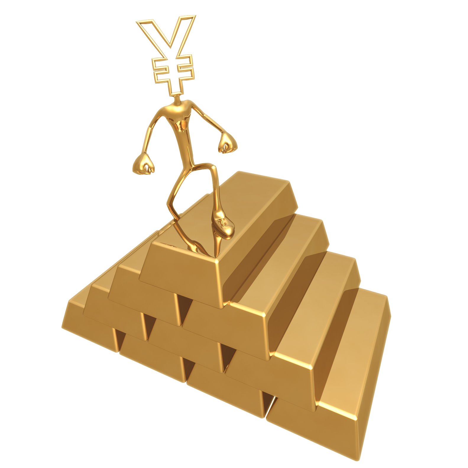Golden Yen Figure on Stacked Gold Bars