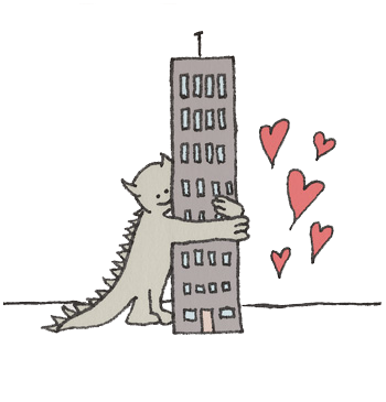 Gray dinosaur hugging building illustration transparent background PNG free download